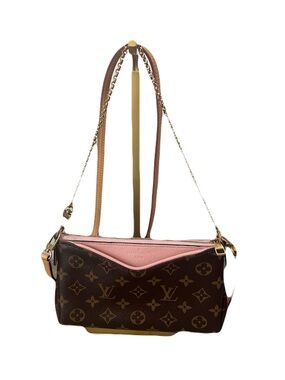 Louis Vuitton Pallas Clutch Brown Monogram Crossbody with Pink Trim